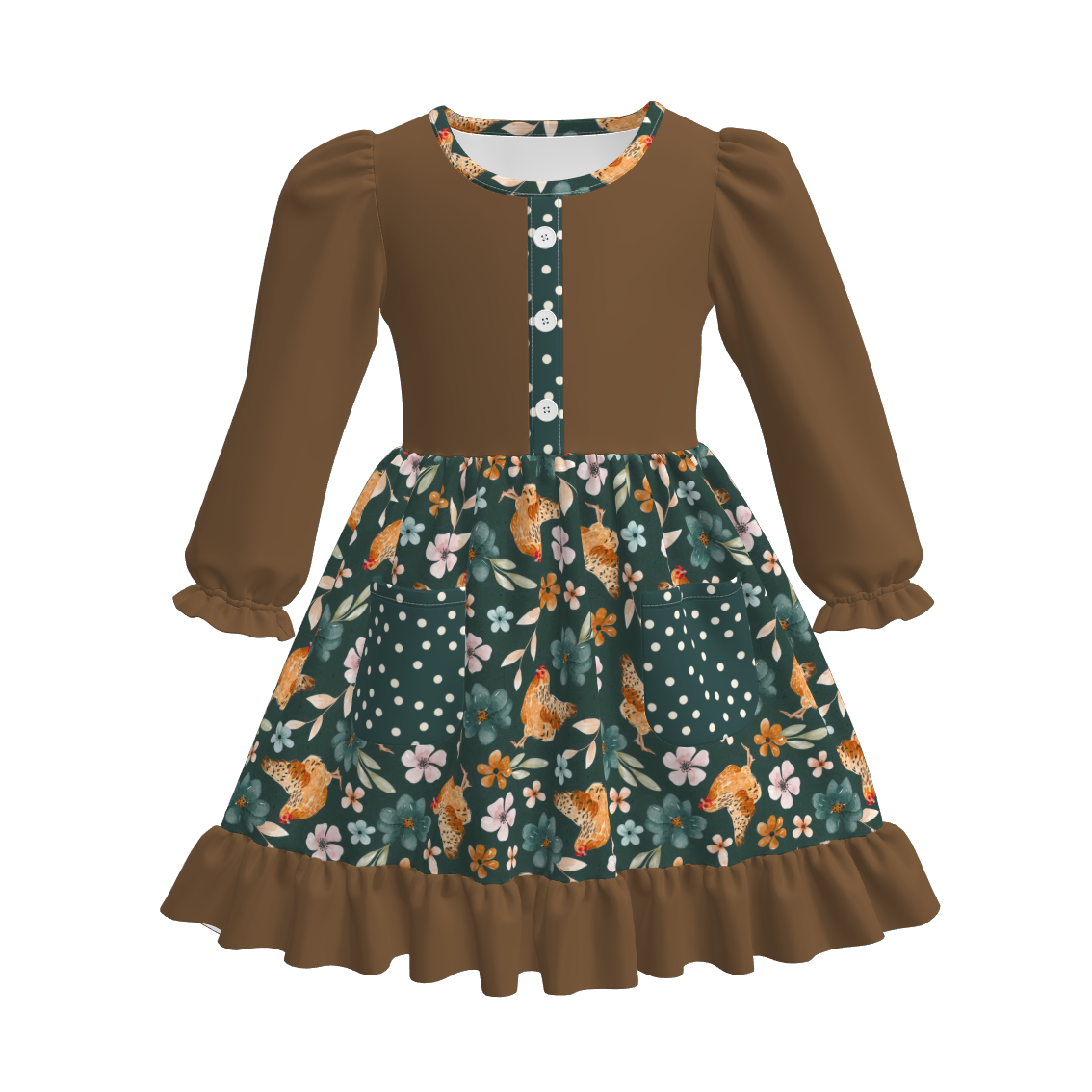 （Pre Order）Family Fall Chick Print Dress,Set＆Romper