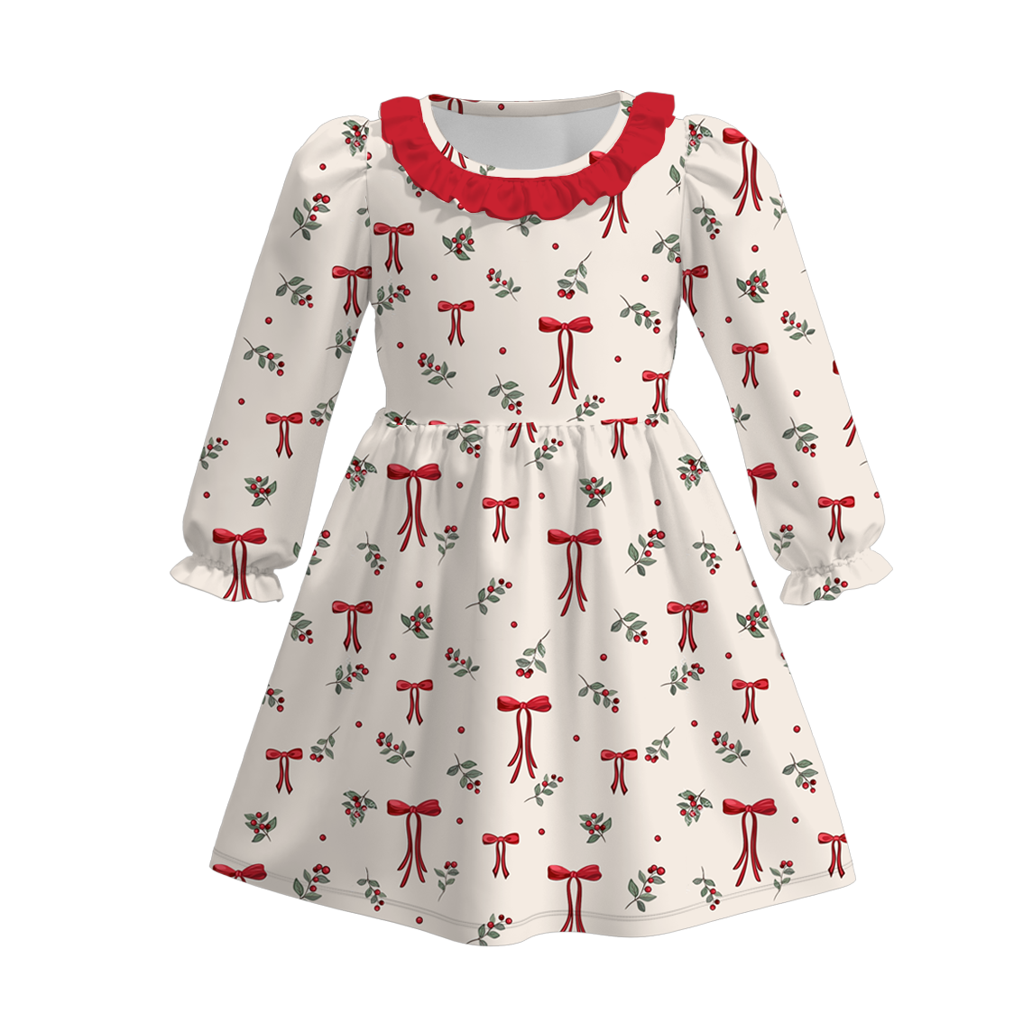 （Pre Order）Family Christmas Bow Print Dress,Set＆Romper