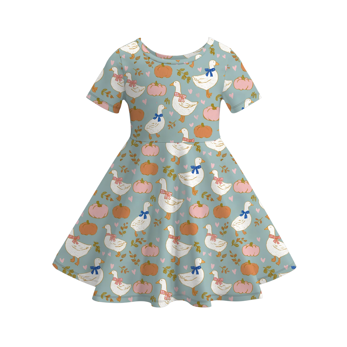 （Pre Order）Girls Halloween＆Thanksgiving Pumpkin Print Dress,Set
