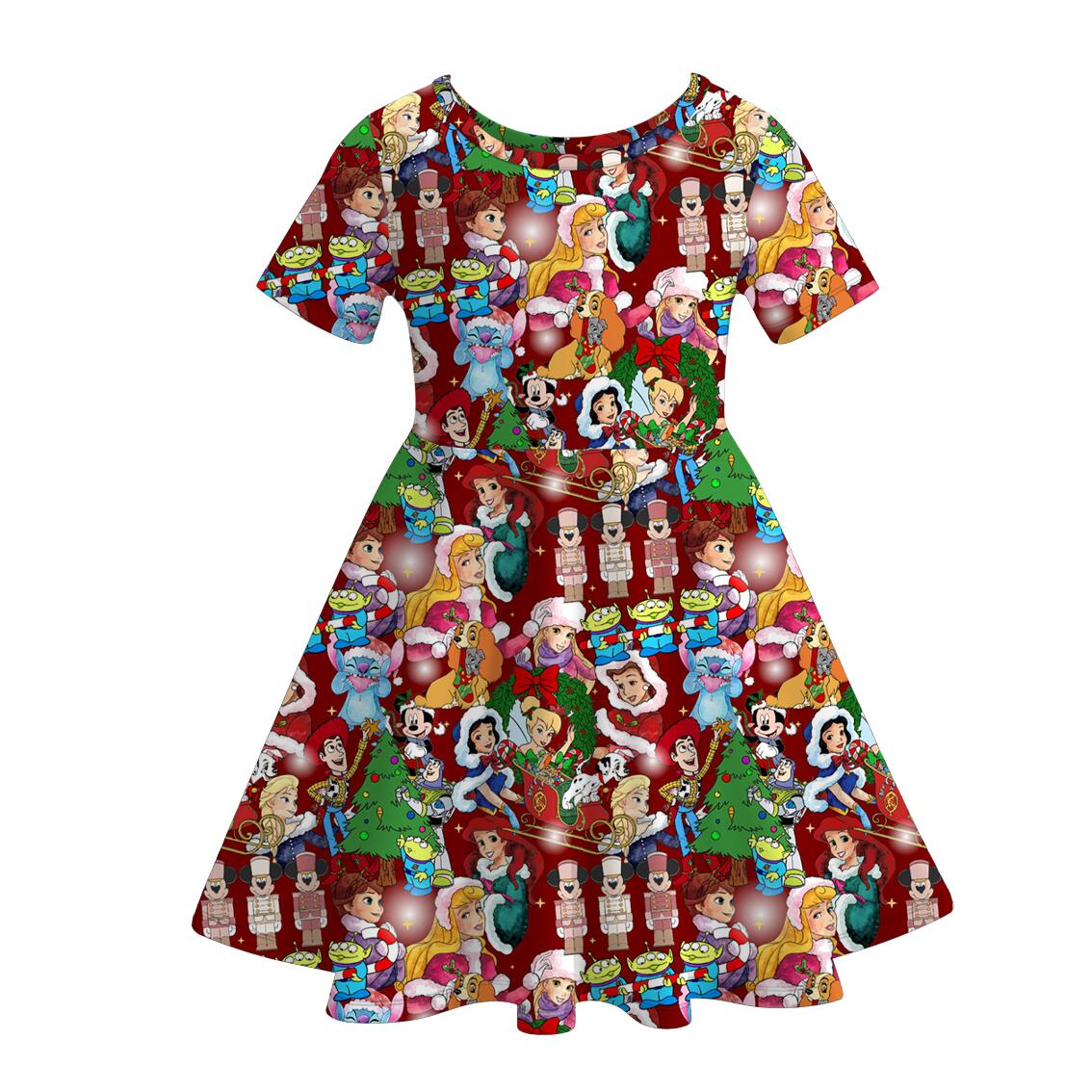（Pre Order）Girls Christmas Cartoon Print Skirt＆Dress