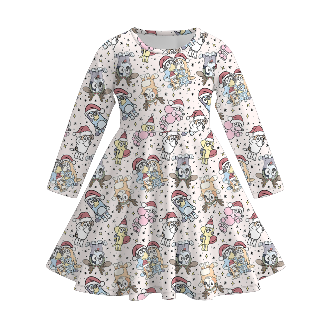 （Pre Order）Girls Christmas Cartoon Print Dress＆Outfit Set