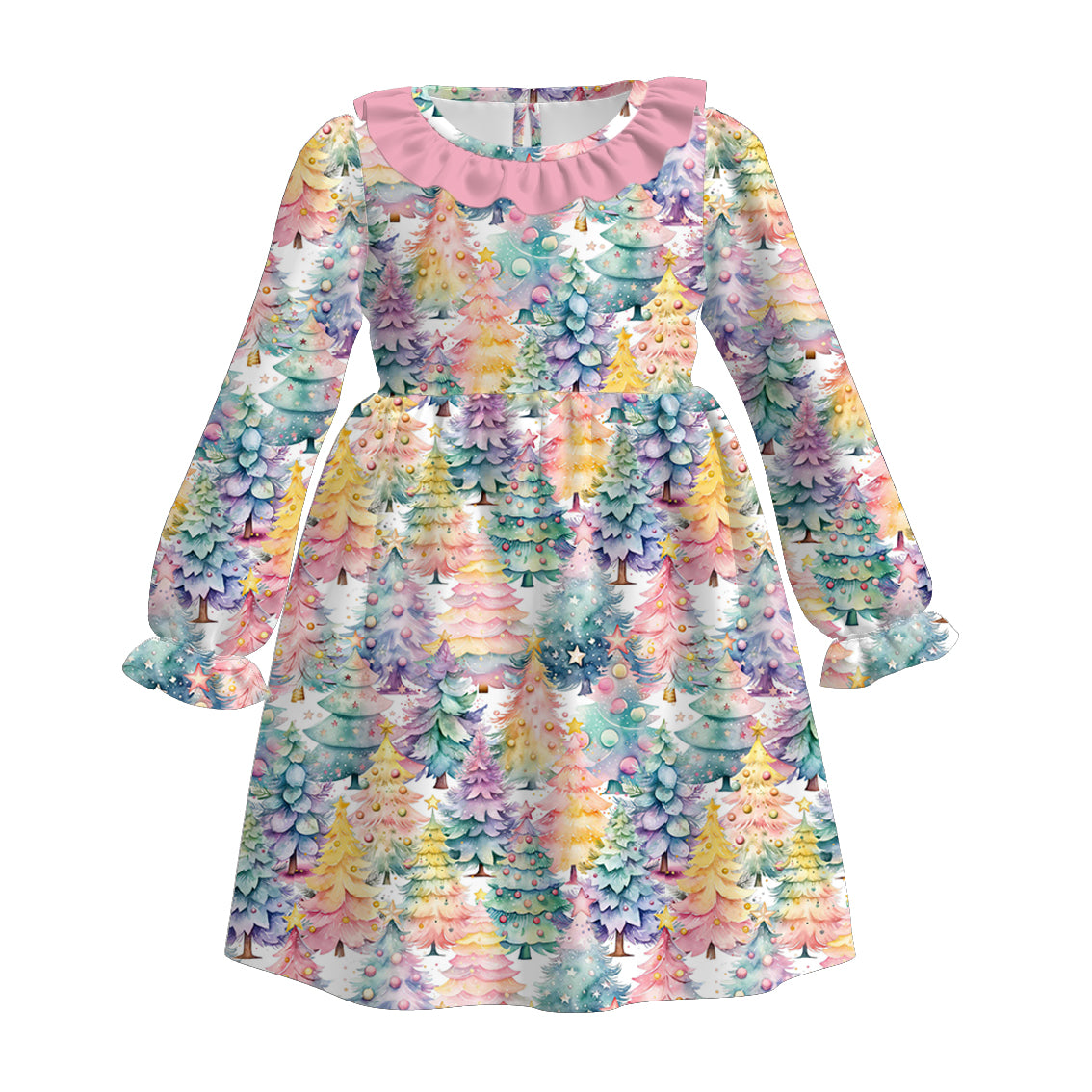 （Pre Order）Girls Christmas Tree Print Dress,Set&Top