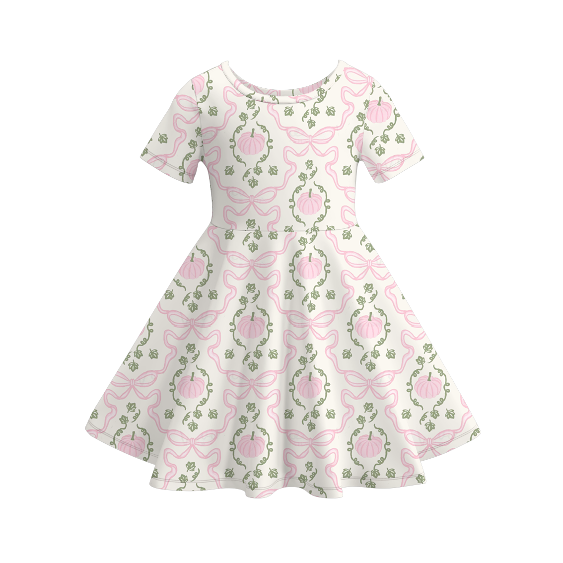（Pre Order）Mommy and Me Fall Pumpkin&Bow Print Dress