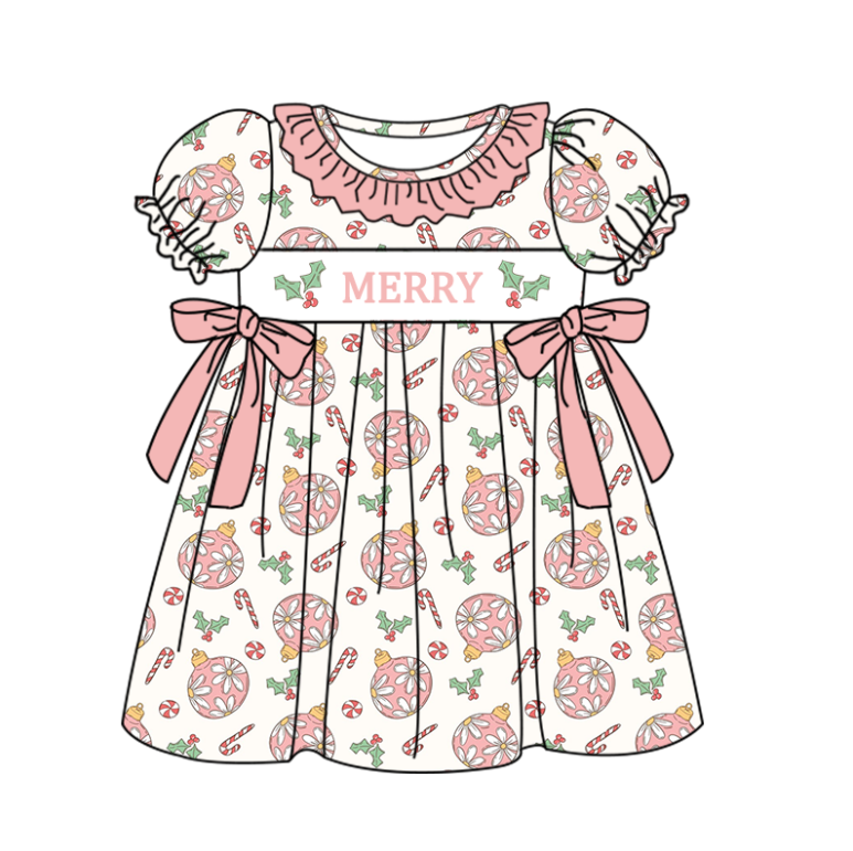 （Pre Order）Sisters Merry Christmas Embroidery Smocked Dress,Pajamas&Romper