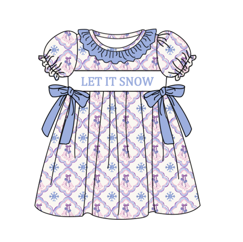 （Pre Order）Sisters Christmas Let It Snow Embroidery Smocked Dress,Pajamas&Romper