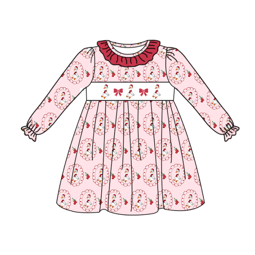 （Pre Order）Sisters Christmas Goose Embroidery Smocked Dress&Romper