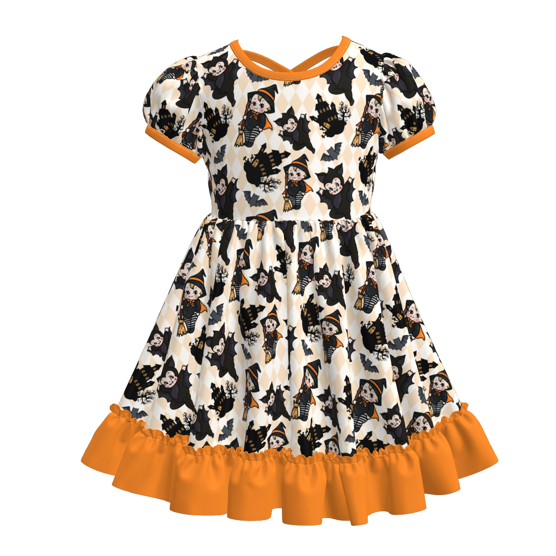 （Pre Order）Sisters Halloween Cartoon Print Dress＆Romper