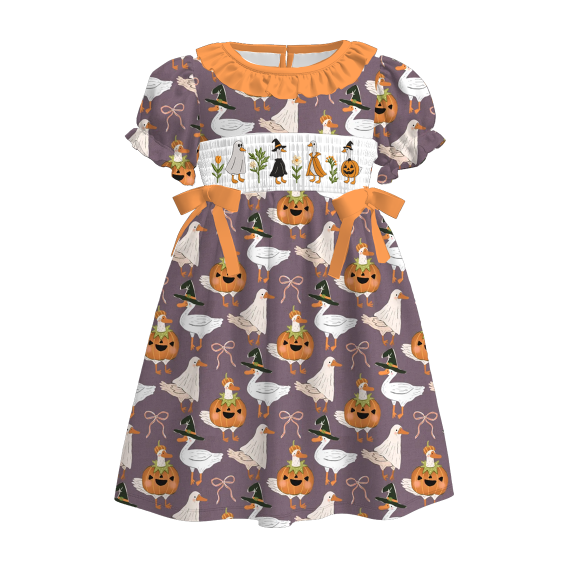 （Pre Order）Sisters Halloween Goose Embroidery Smocked Dress＆Romper