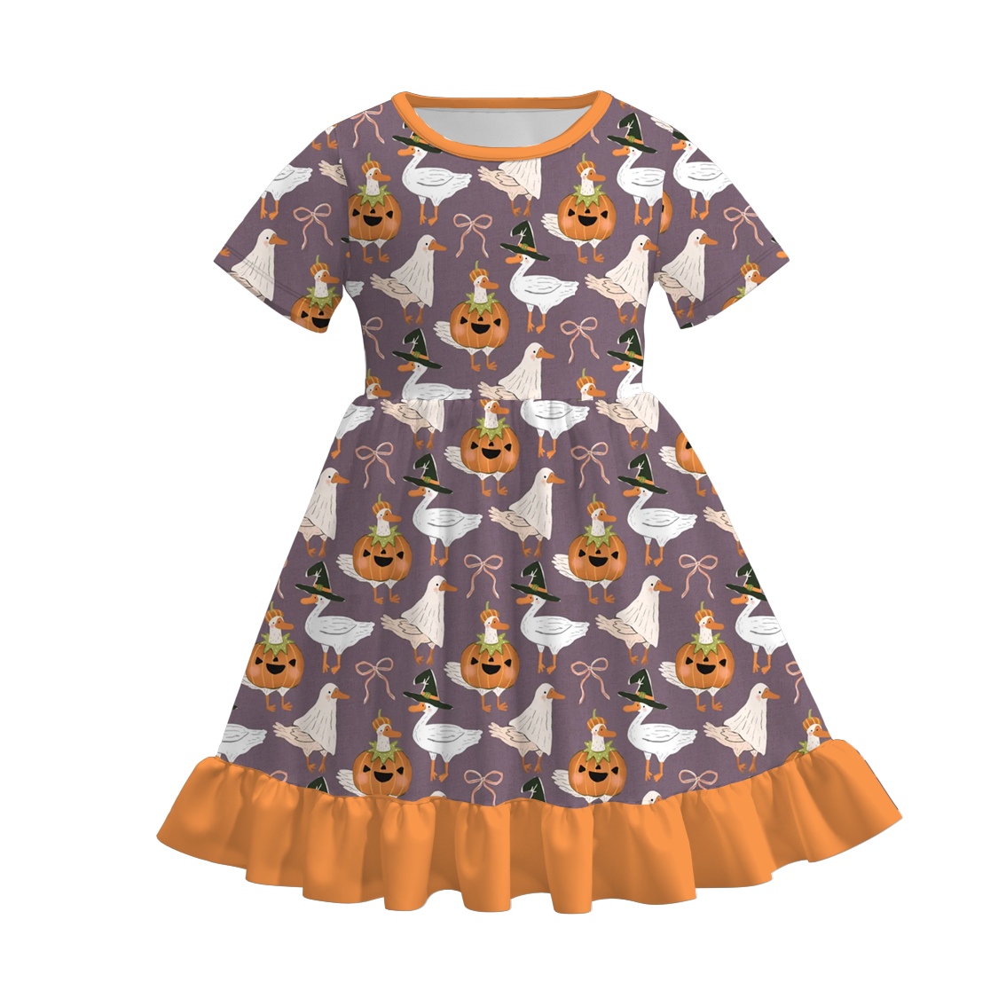 （Pre Order）Girls Halloween Goose Print Dress