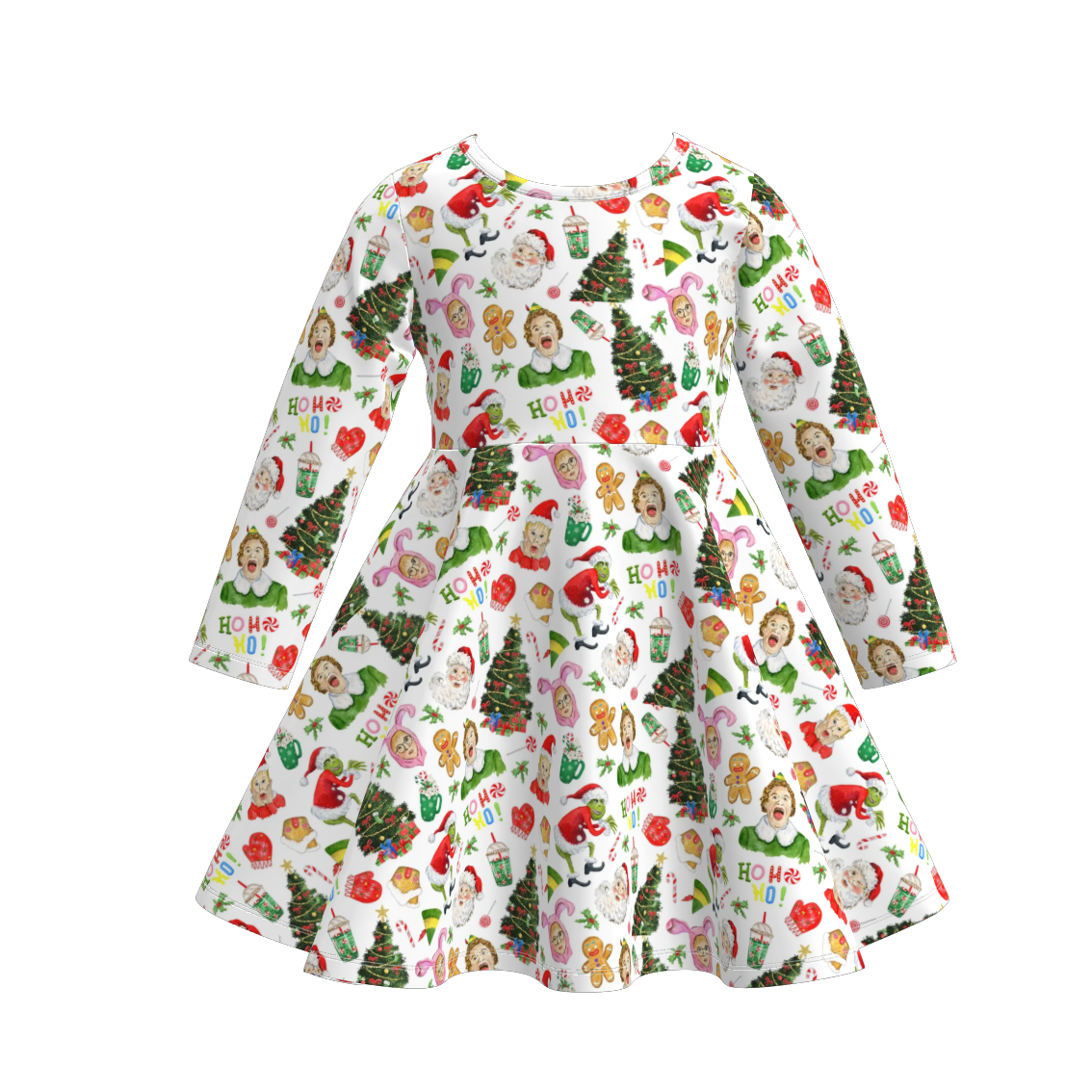 （Pre Order）Girls Christmas Cartoon Print Dress