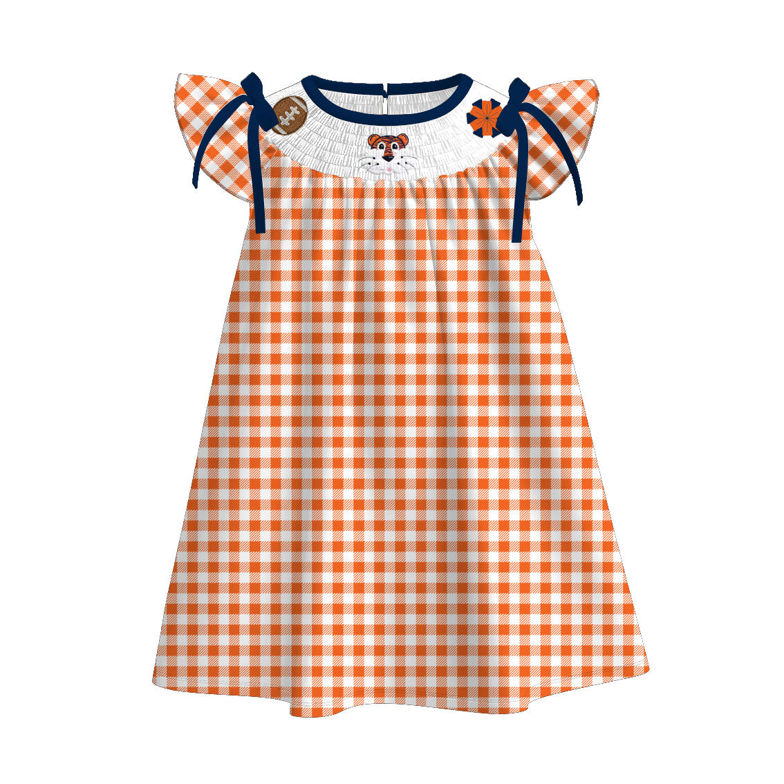 （Pre Order）Family Football Auburn Tigers Embroidery Smocked Dress,Set&Romper