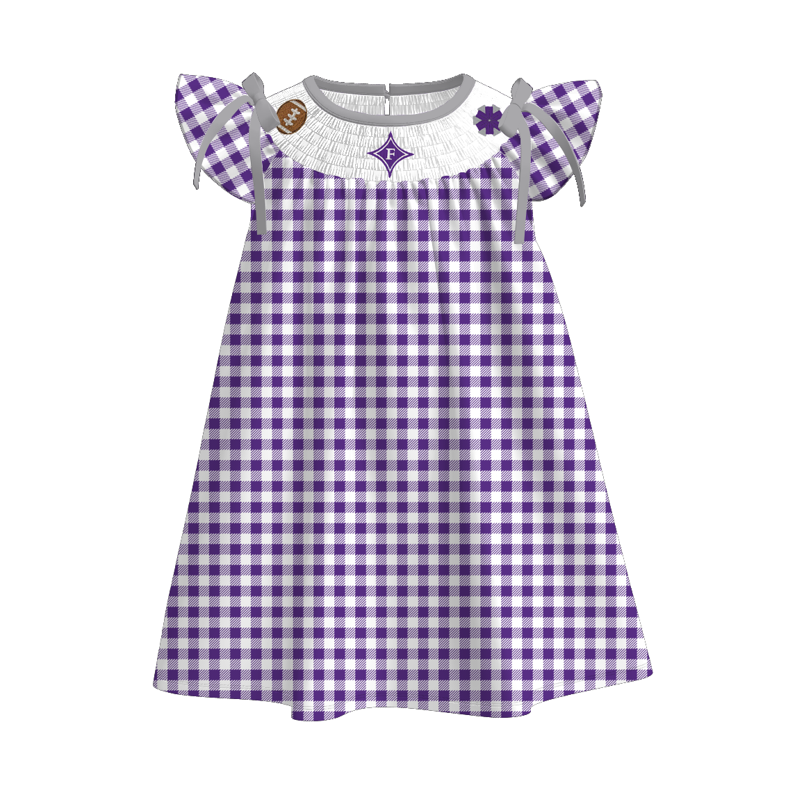 （Pre Order）Family Football Furman Embroidery Smocked Dress,Set&Romper
