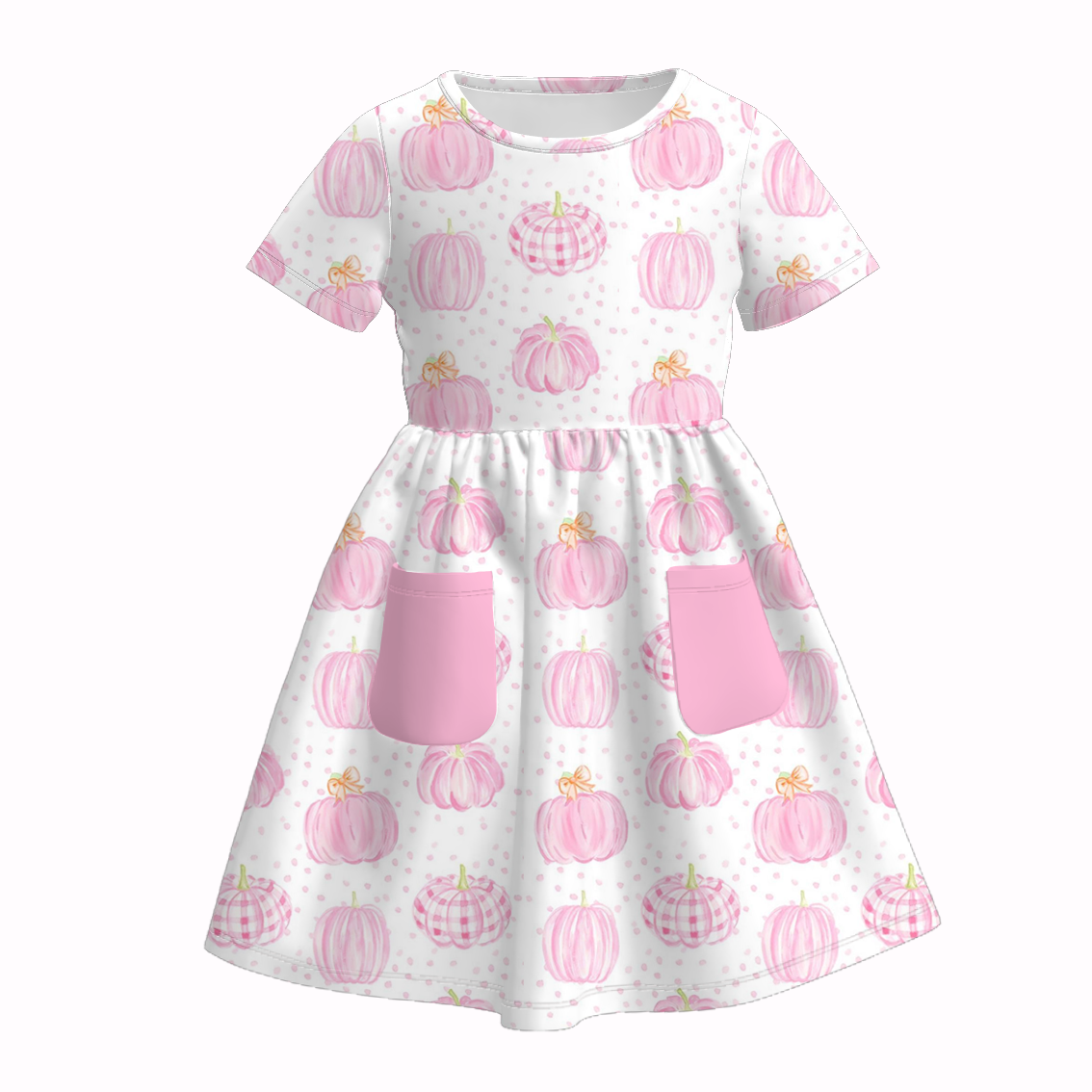 （Pre Order）Girls Fall Pumpkin Print Dress with Pockets