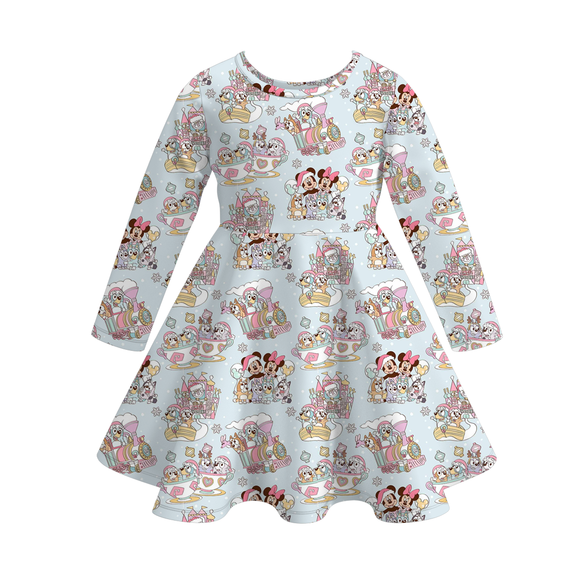 （Pre Order）Sisters Christmas Cartoon Print Dress,Pajamas＆Pants