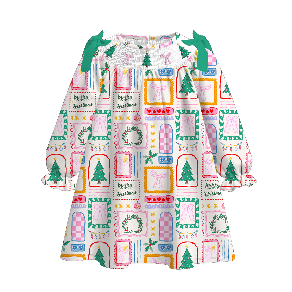（Pre Order）Sisters Christmas Embroidery Smocked Dress＆Romper