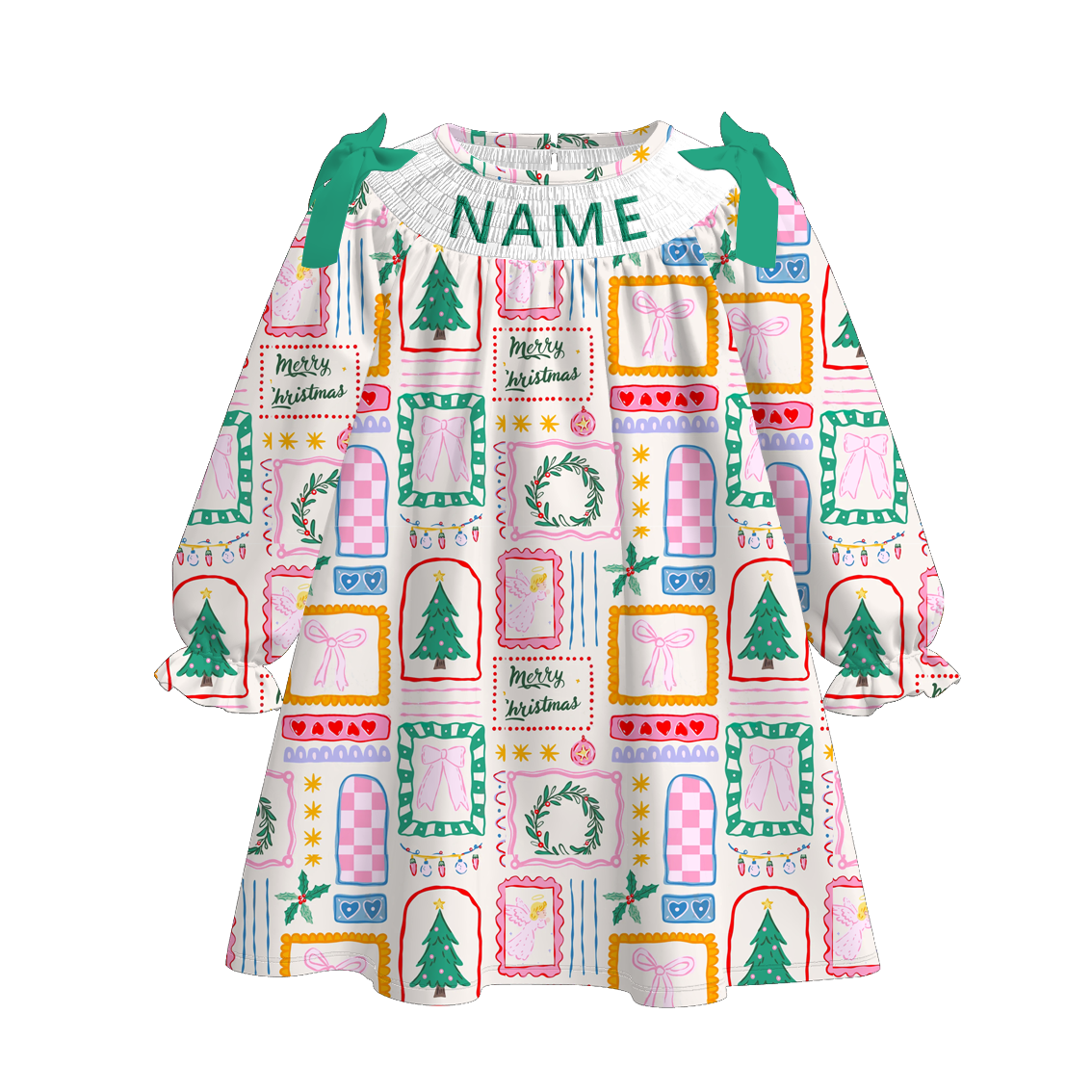 （Pre Order）Sisters Christmas Embroidery Smocked Dress＆Romper