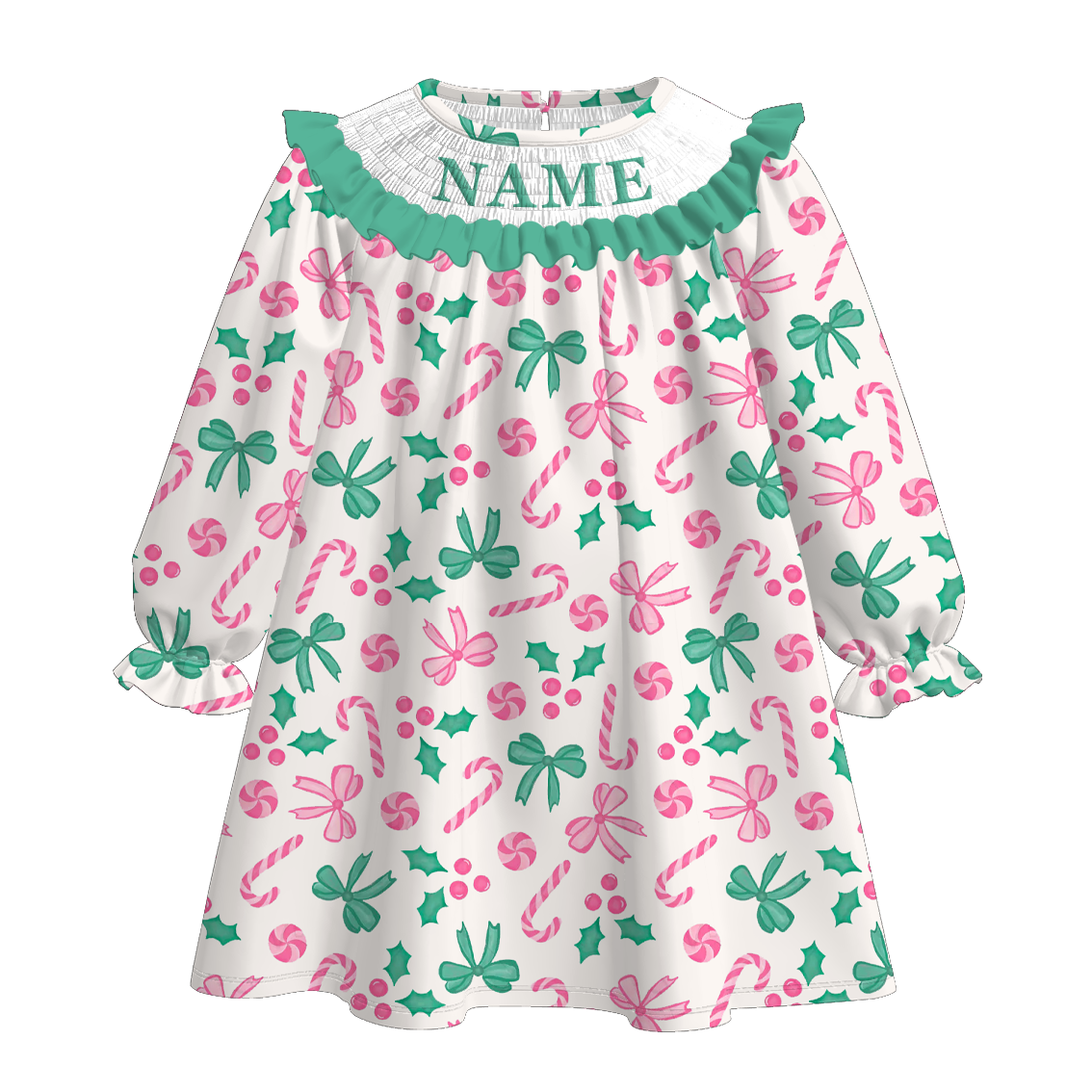 （Pre Order）Sisters Christmas Bow Embroidery Smocked Dress＆Romper