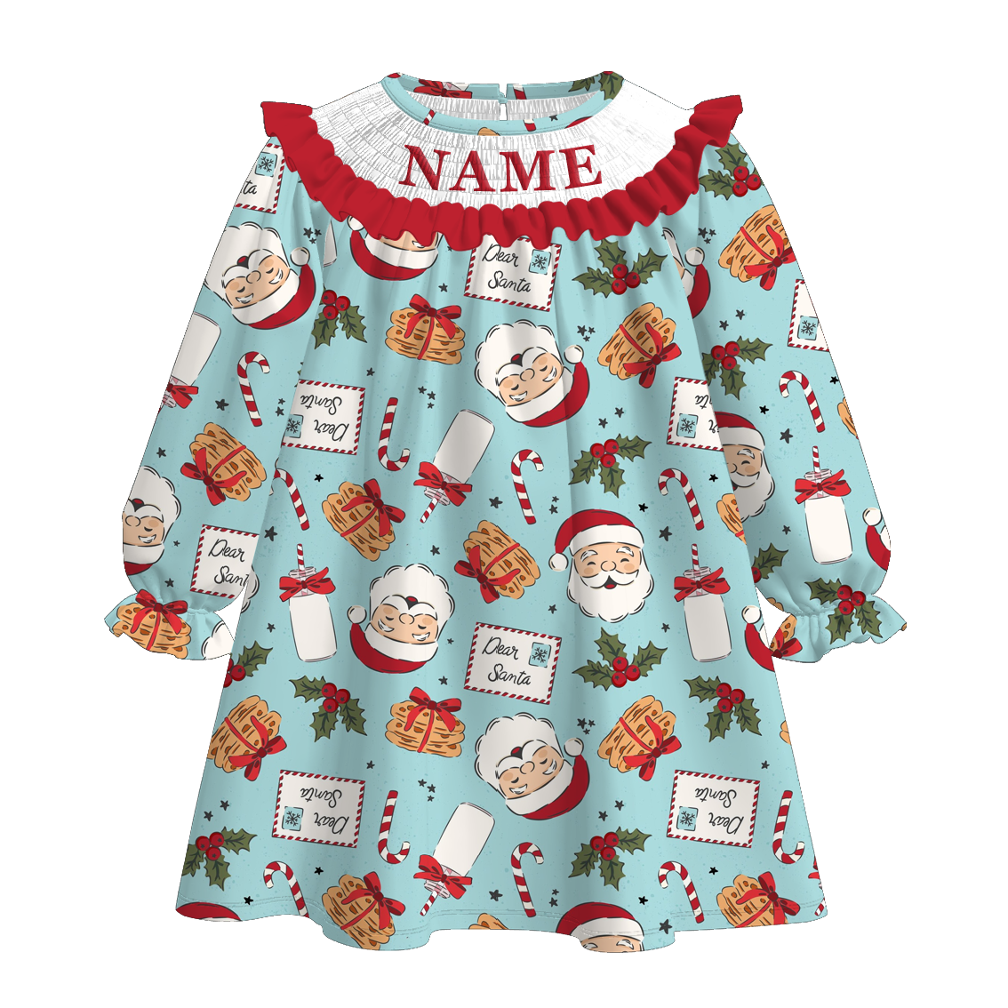 （Pre Order）Sisters Christmas Santa Claus Embroidery Smocked Dress＆Romper