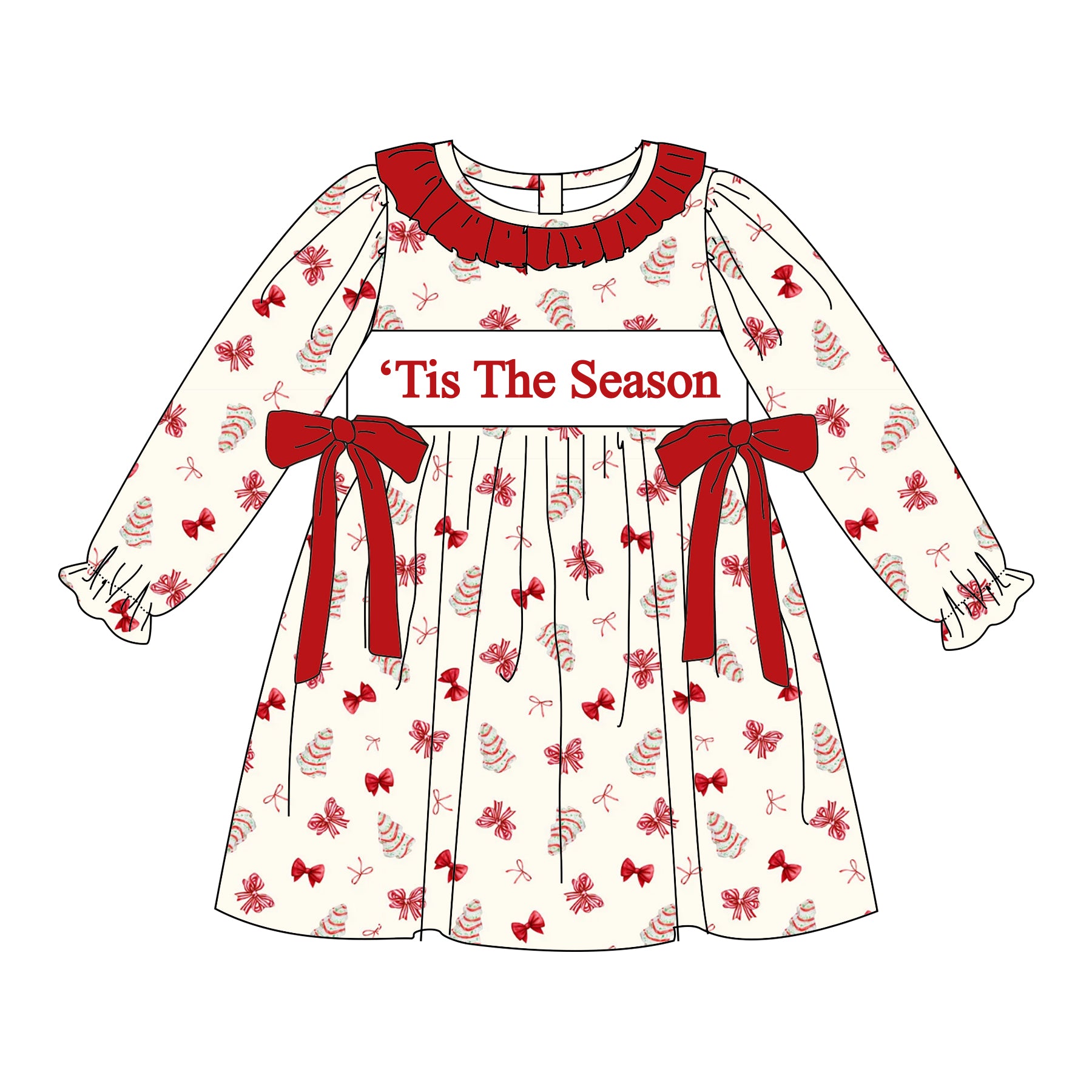 （Pre Order）Sisters Christmas Embroidery Smocked Dress&Romper