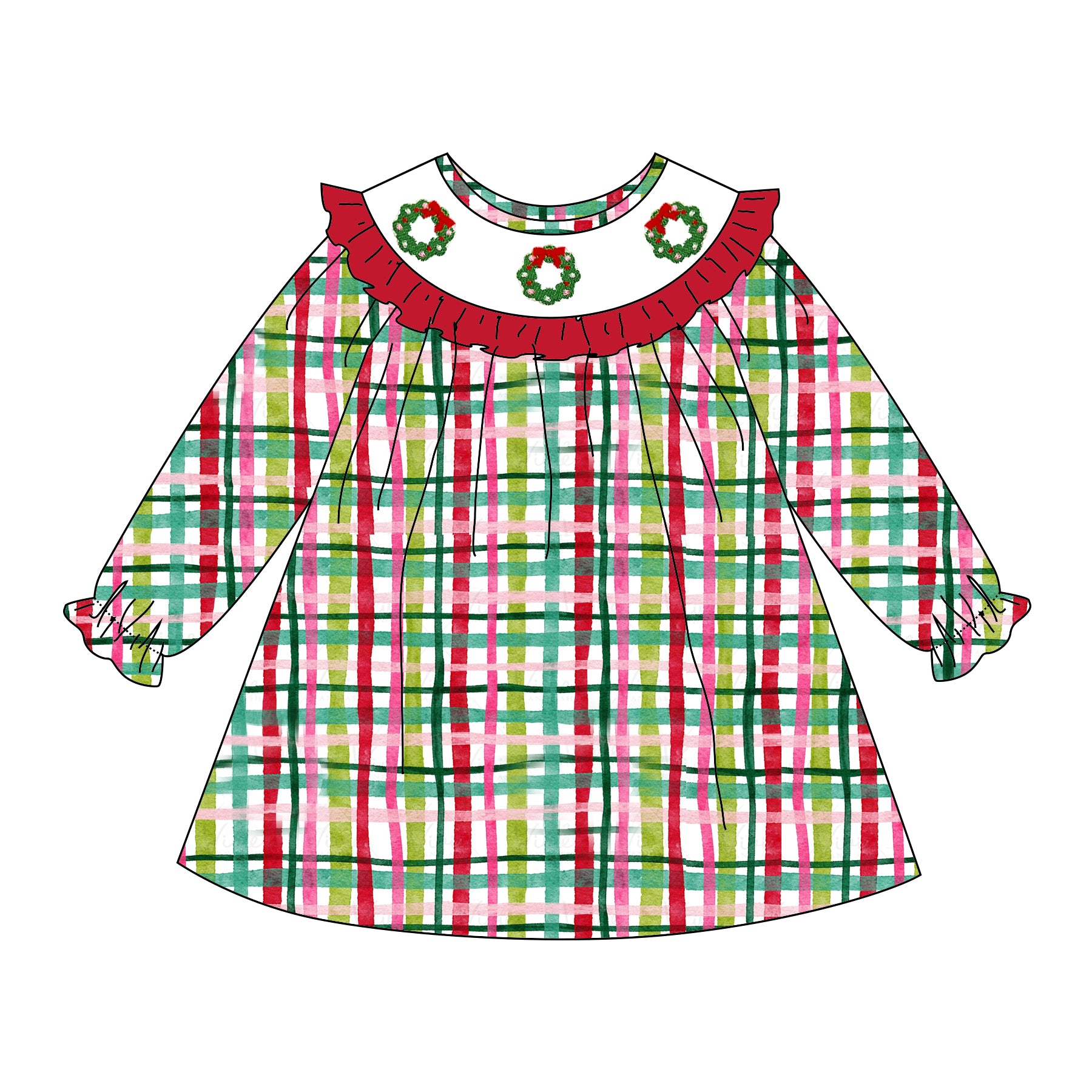 （Pre Order）Sisters Christmas Embroidery Smocked Dress&Romper