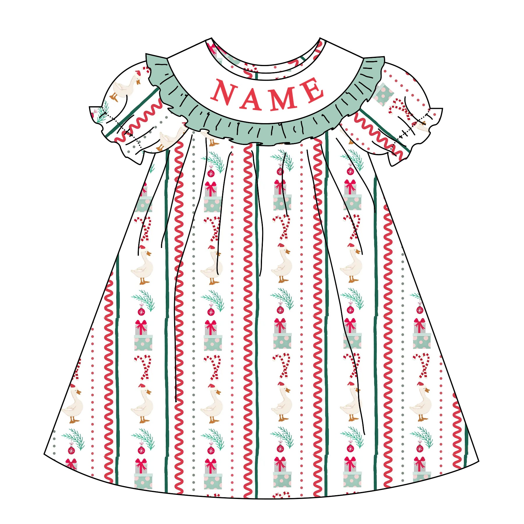 （Pre Order）Sisters Christmas Silly Goose Embroidery Smocked Dress&Romper