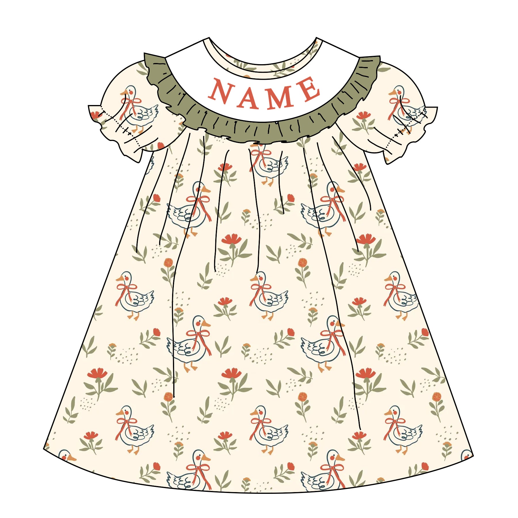 （Pre Order）Sisters Fall&Winter Goose Embroidery Smocked Dress&Romper
