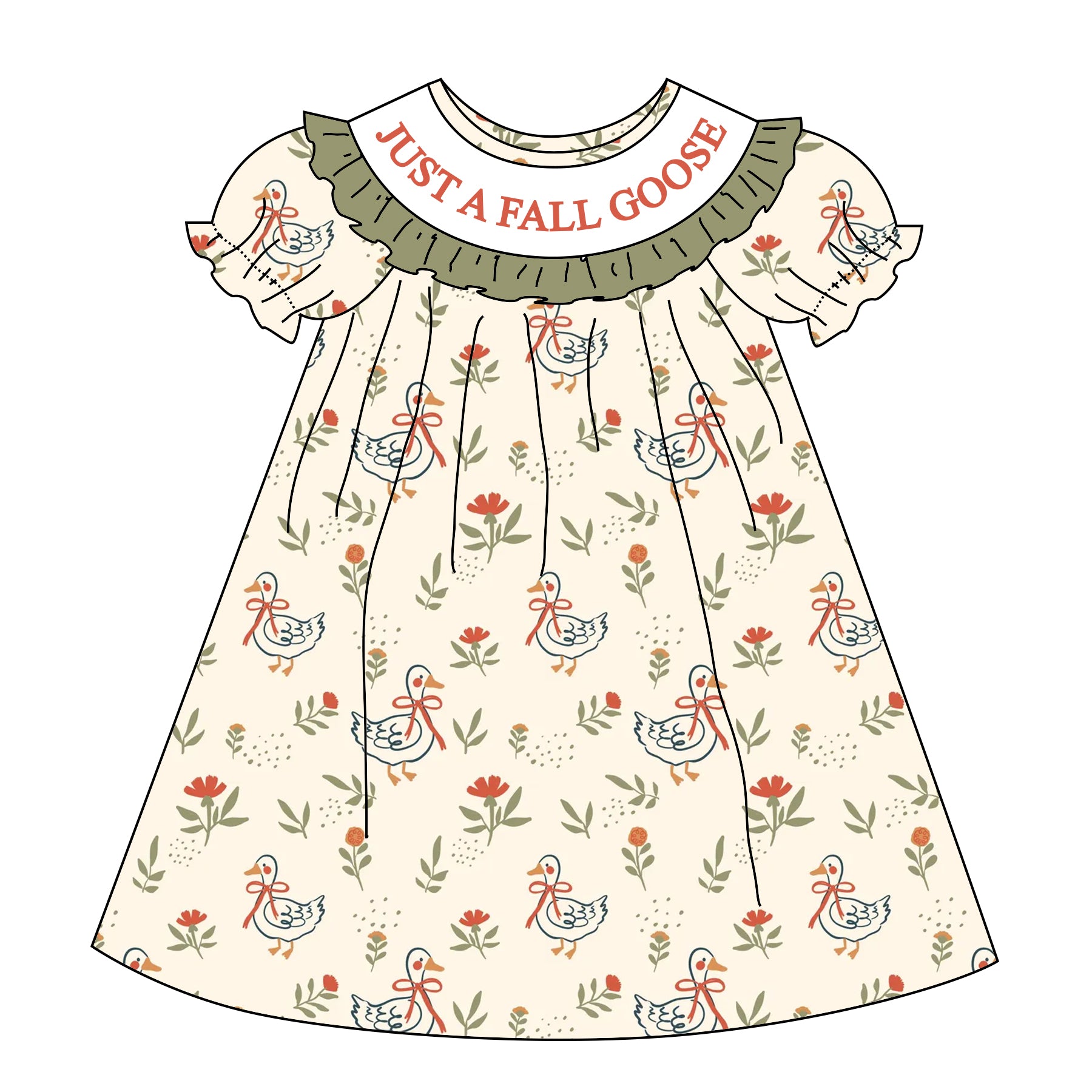 （Pre Order）Sisters Fall&Winter Goose Embroidery Smocked Dress&Romper