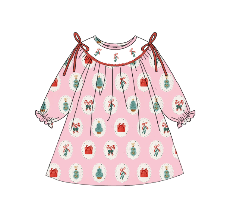 （Pre Order）Sisters Christmas Embroidery Smocked Dress&Romper