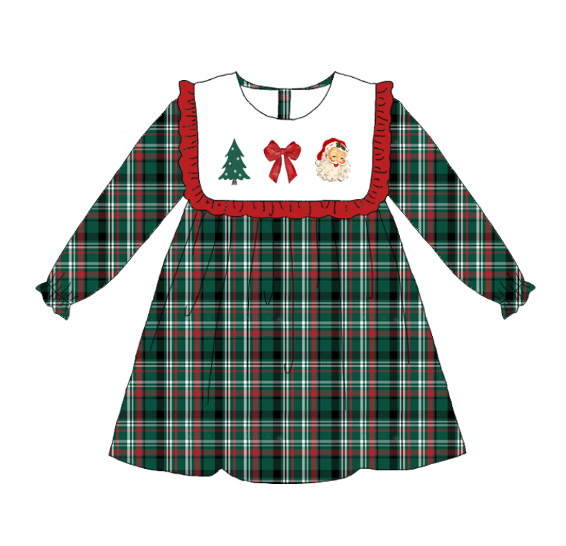 （Pre Order）Siblings Christmas Santa Claus Embroidery Smocked Dress,Set&Romper