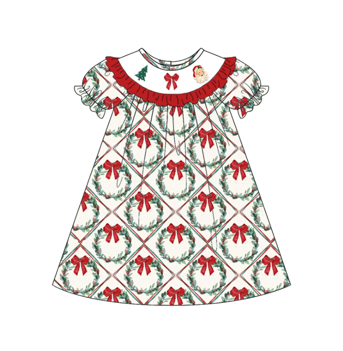 （Pre Order）Siblings Christmas Santa Claus Embroidery Smocked Dress,Set&Romper