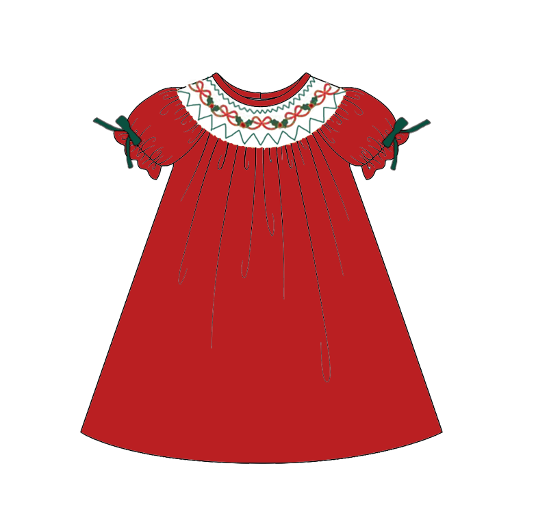 （Pre Order）Siblings Christmas Santa Claus Embroidery Smocked Dress,Set&Romper