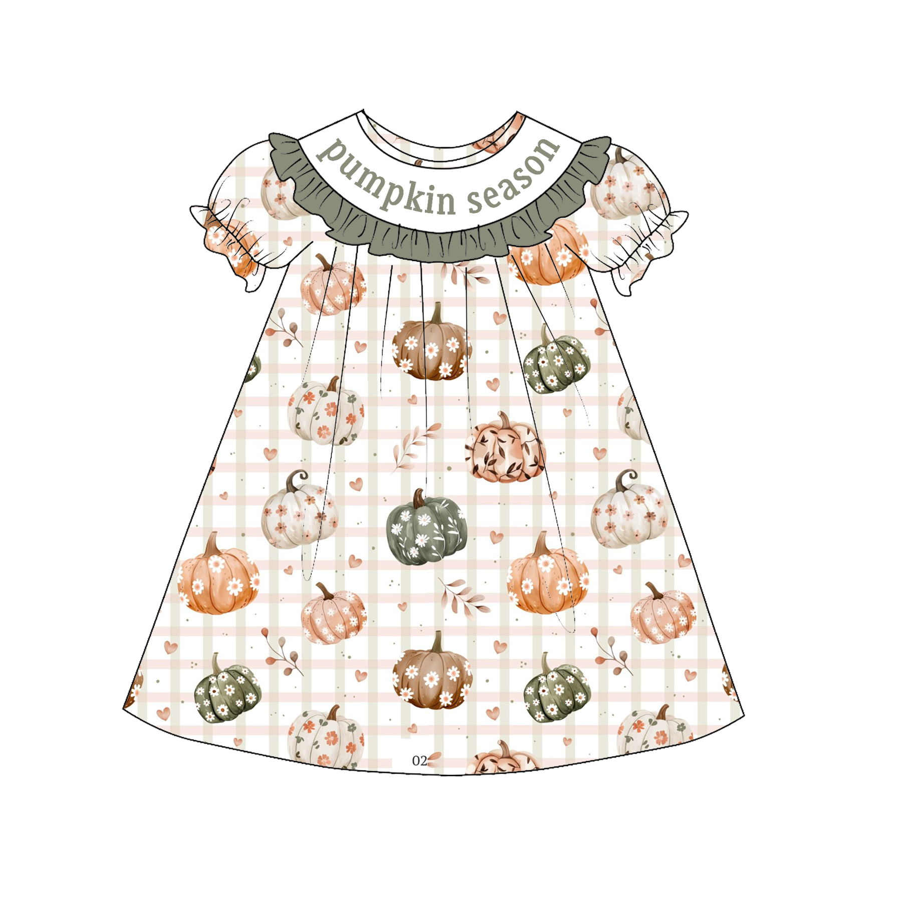 （Pre Order）Sibling Halloween Pumpkin Season Embroidery Smocked Dress,Romper＆Set