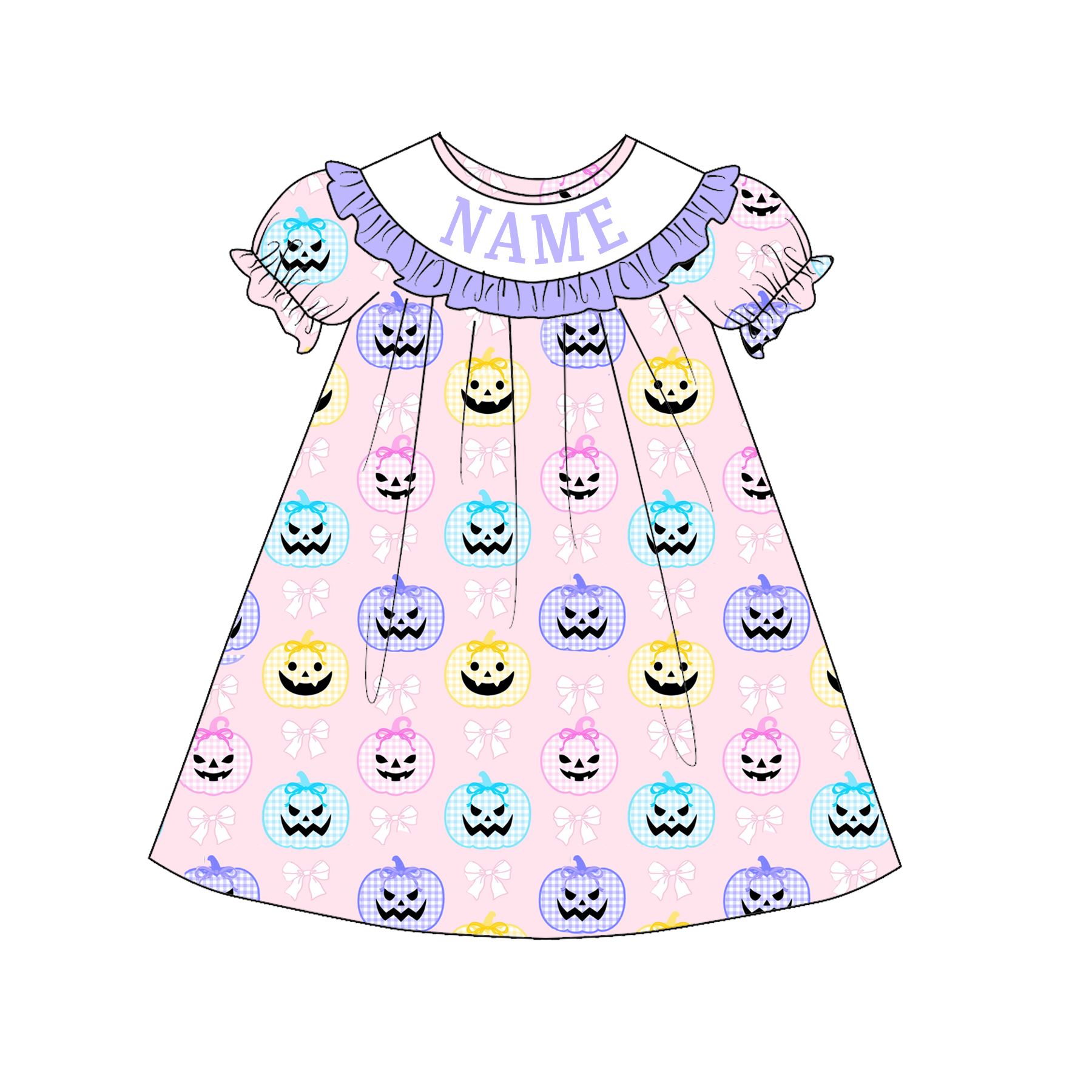 （Pre Order）Sisters Halloween Pumpkin Embroidery Smocked Dress&Romper