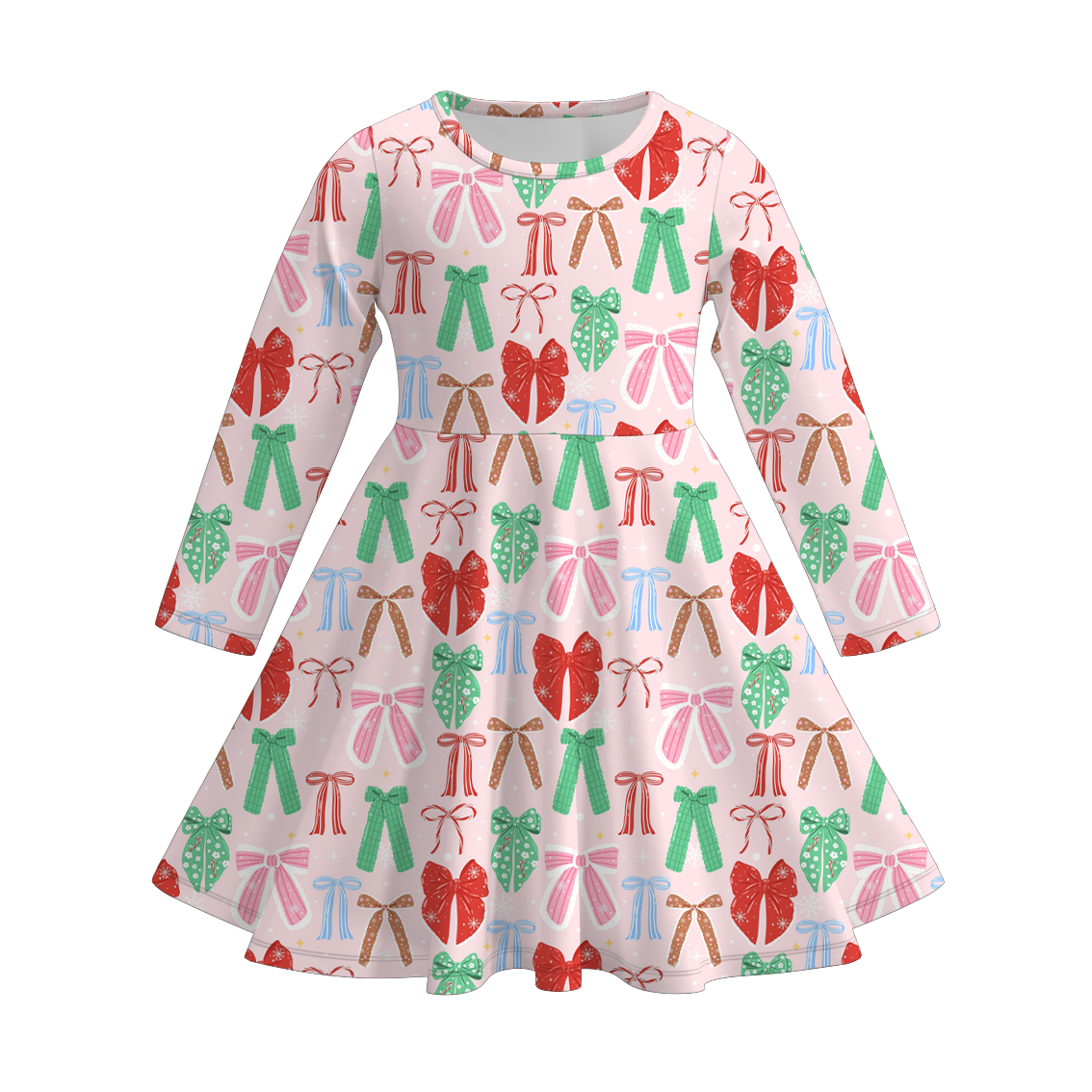 （Pre Order）Girls Christmas Bow Print Dress,Set,Top&Pants