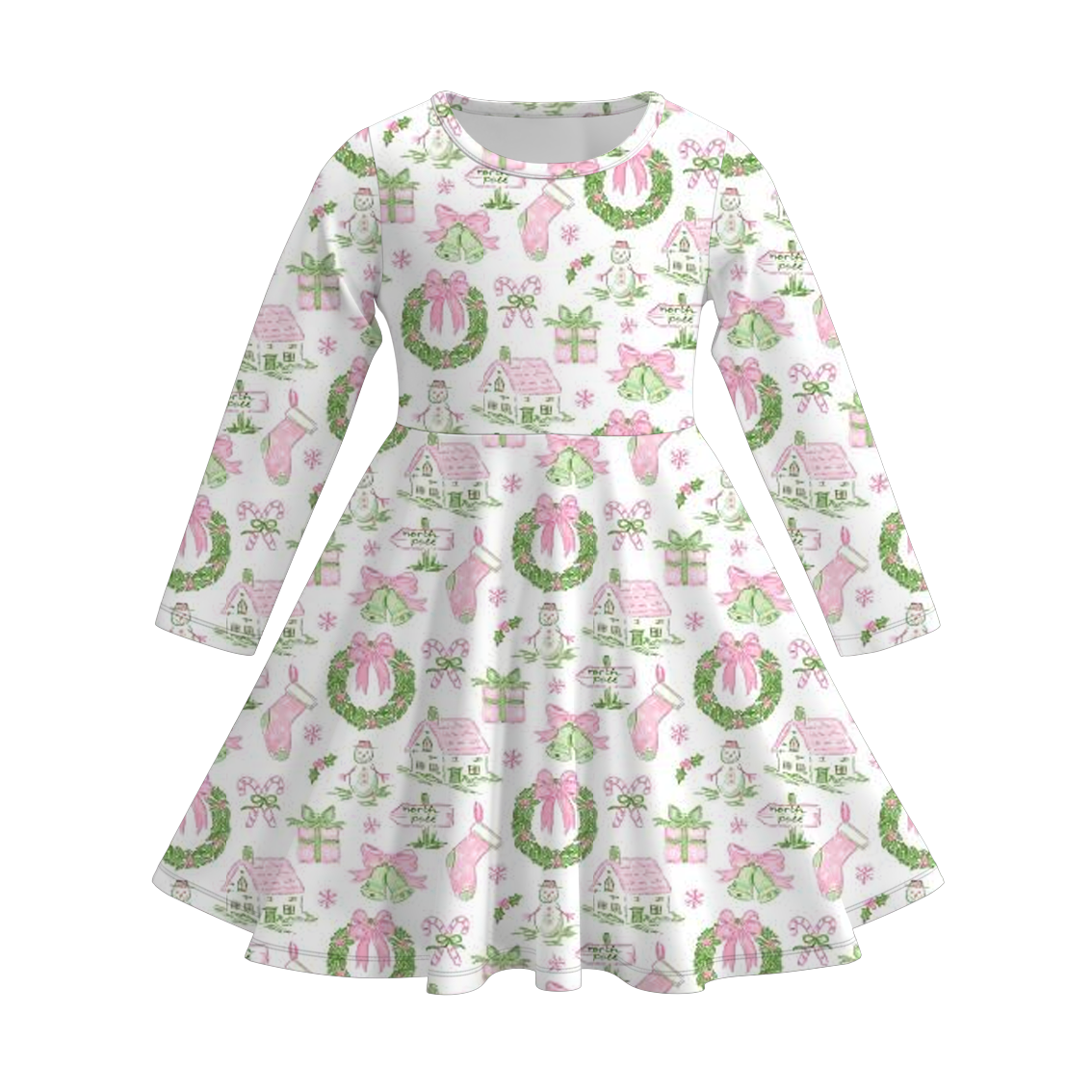 （Pre Order）Girls Christmas Santa Claus Print Dress&Outfit Set