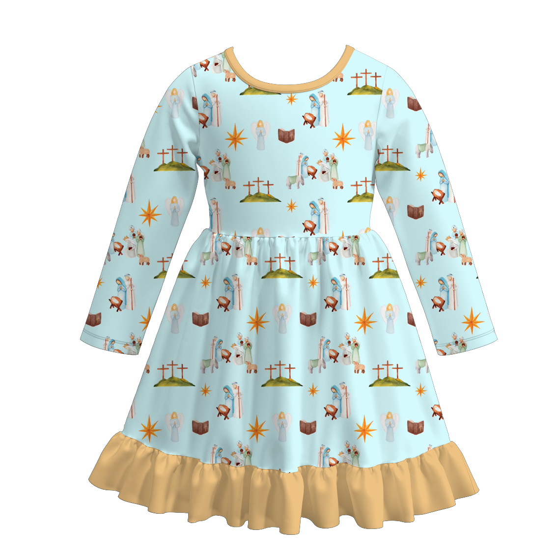 （Pre Order）Girls Christmas Santa Claus Print Dress&Outfit Set