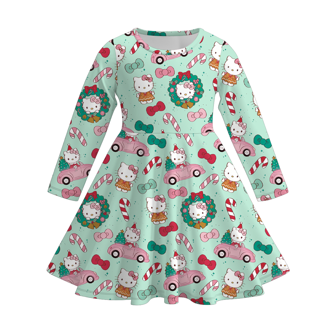 （Pre Order）Girls Christmas Cartoon Print Twirl Dress