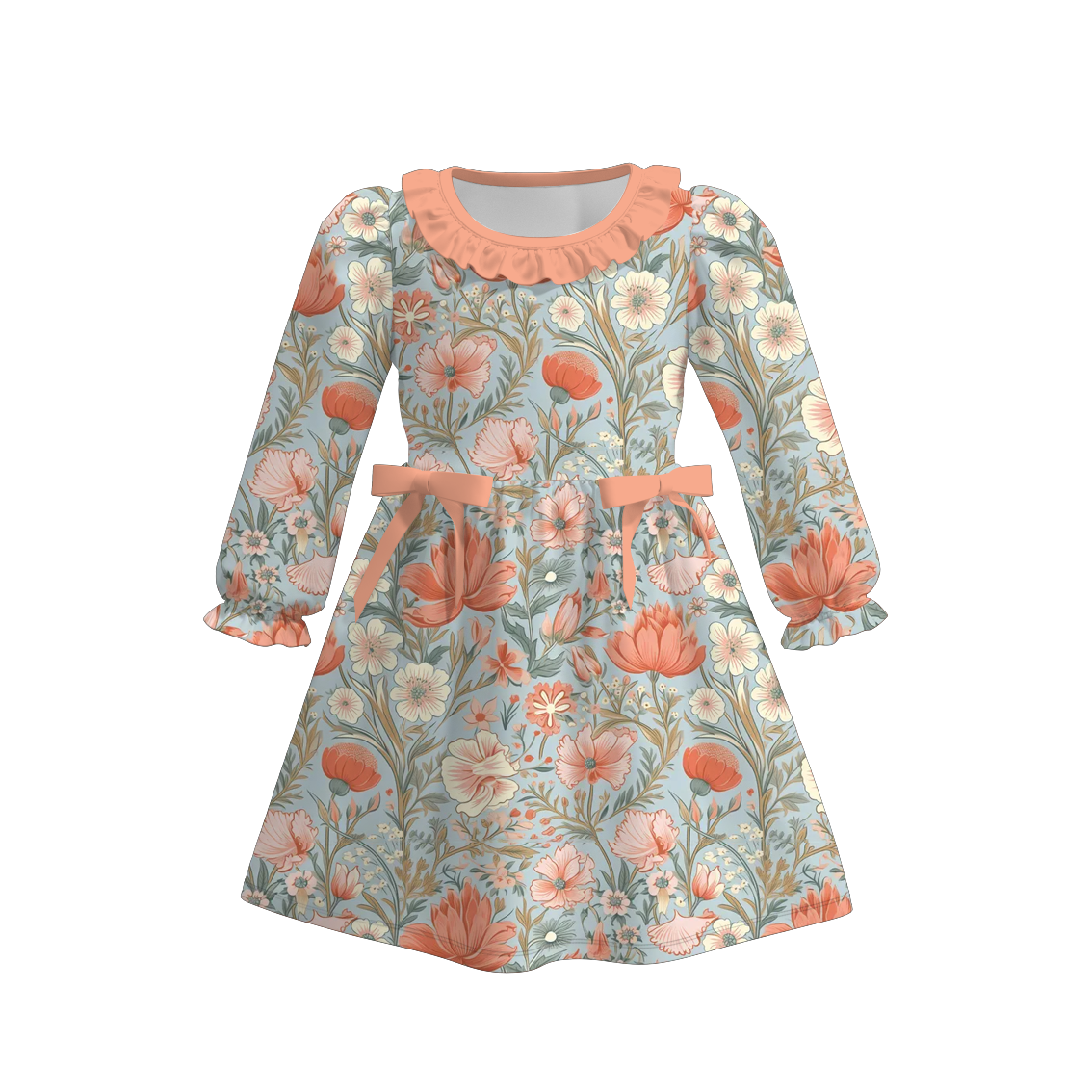 （Pre Order）Girls Fall&Winter Floral Print Ruffle Dress
