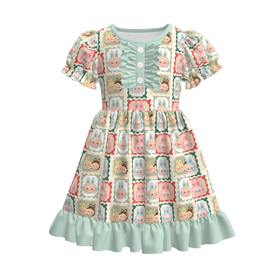 （Pre Order）Girls Halloween Cartoon Print Ruffle Dress