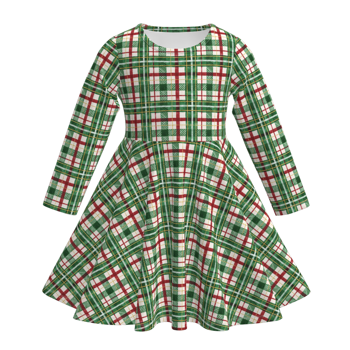 （Pre Order）Girls Christmas Plaid Print Twirl Dress