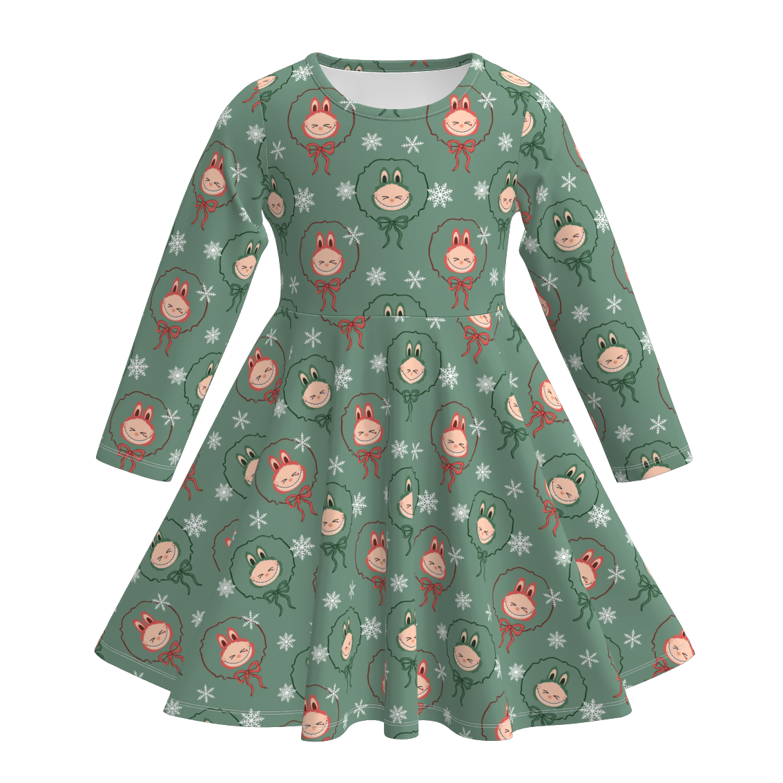 （Pre Order）Girls Christmas Cartoon Print Twirl Dress
