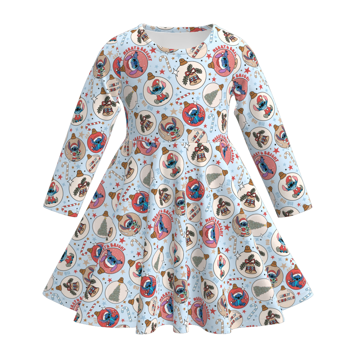 （Pre Order）Girls Christmas Cartoon Print Twirl Dress