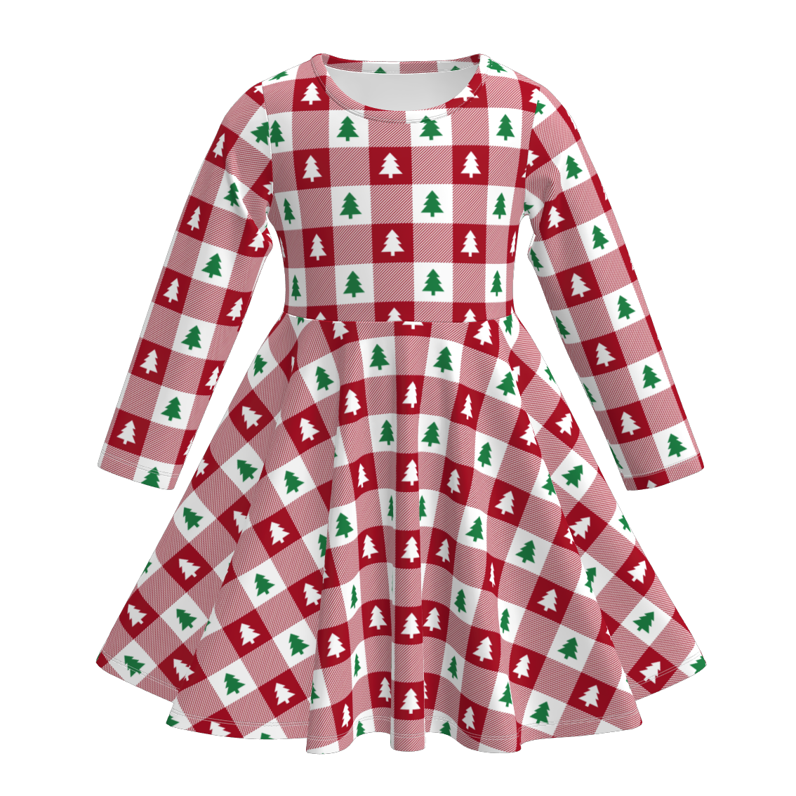 （Pre Order）Girls Christmas Plaid Print Twirl Dress
