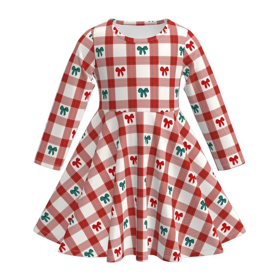 （Pre Order）Girls Christmas Plaid Print Twirl Dress