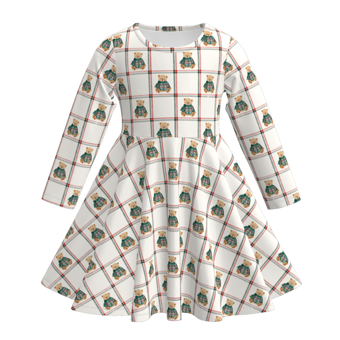 （Pre Order）Girls Christmas Plaid Print Twirl Dress
