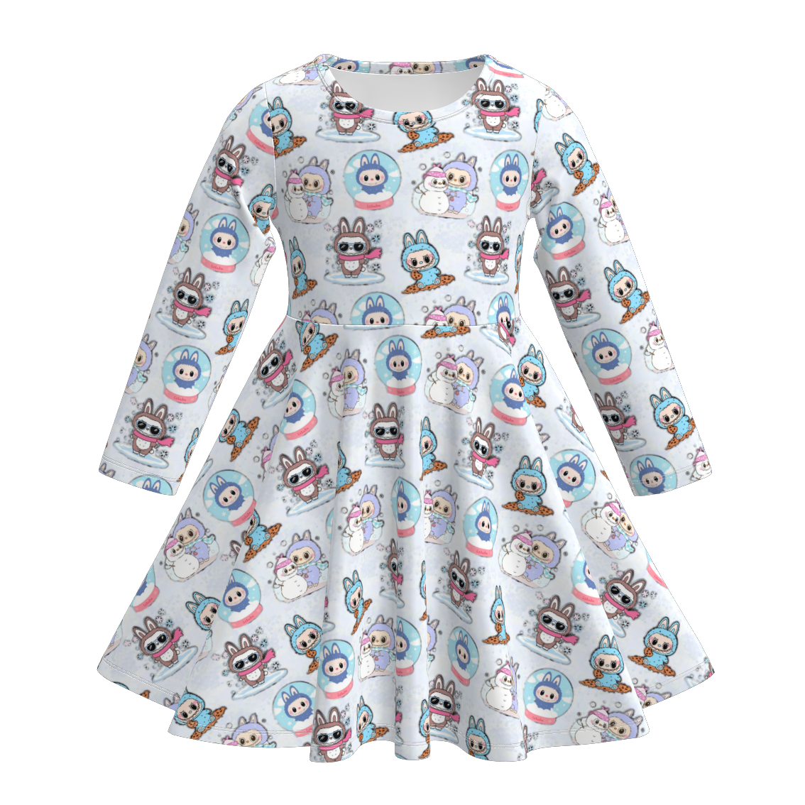 （Pre Order）Girls Christmas Cartoon Print Twirl Dress