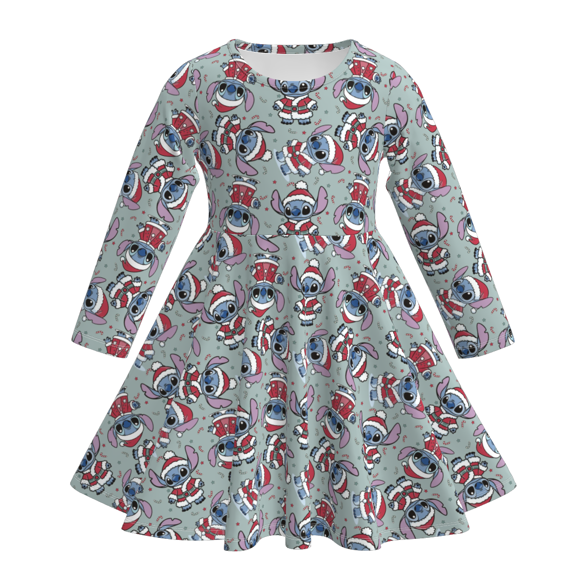 （Pre Order）Girls Christmas Cartoon Print Twirl Dress