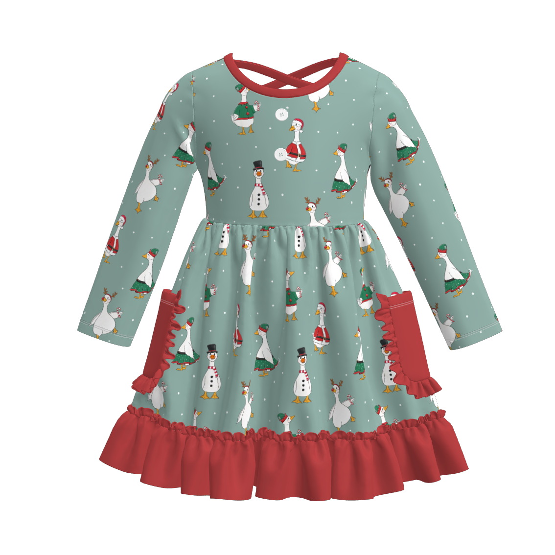 （Pre Order）Family Christmas Goose Print Dress,Set,Romper&Top