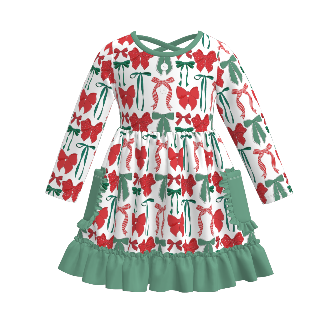 （Pre Order）Family Christmas Bow Print Dress,Set,Romper&Top