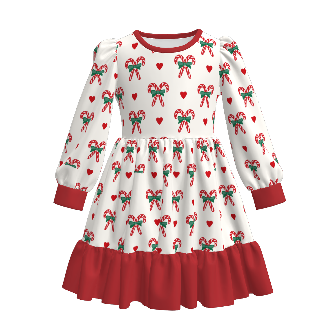 （Pre Order）Girls Christmas Candy Cane Print Dress&Set